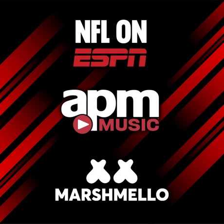 logos of APM Music, ESPN's Monday Night Football, and Marshmello