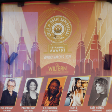 A photo of the the Guild of Music Supervisors banner