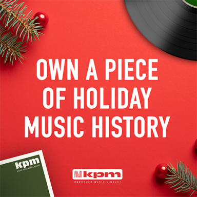 A promo image for the KPM Holiday Collection Drop with the KPM logo and a holiday wreath